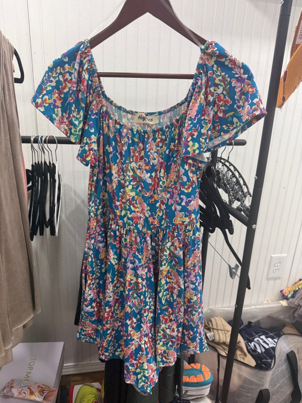 NWOT Medium Haptics by Holly Harper Blue Floral Off-Shoulder Romper